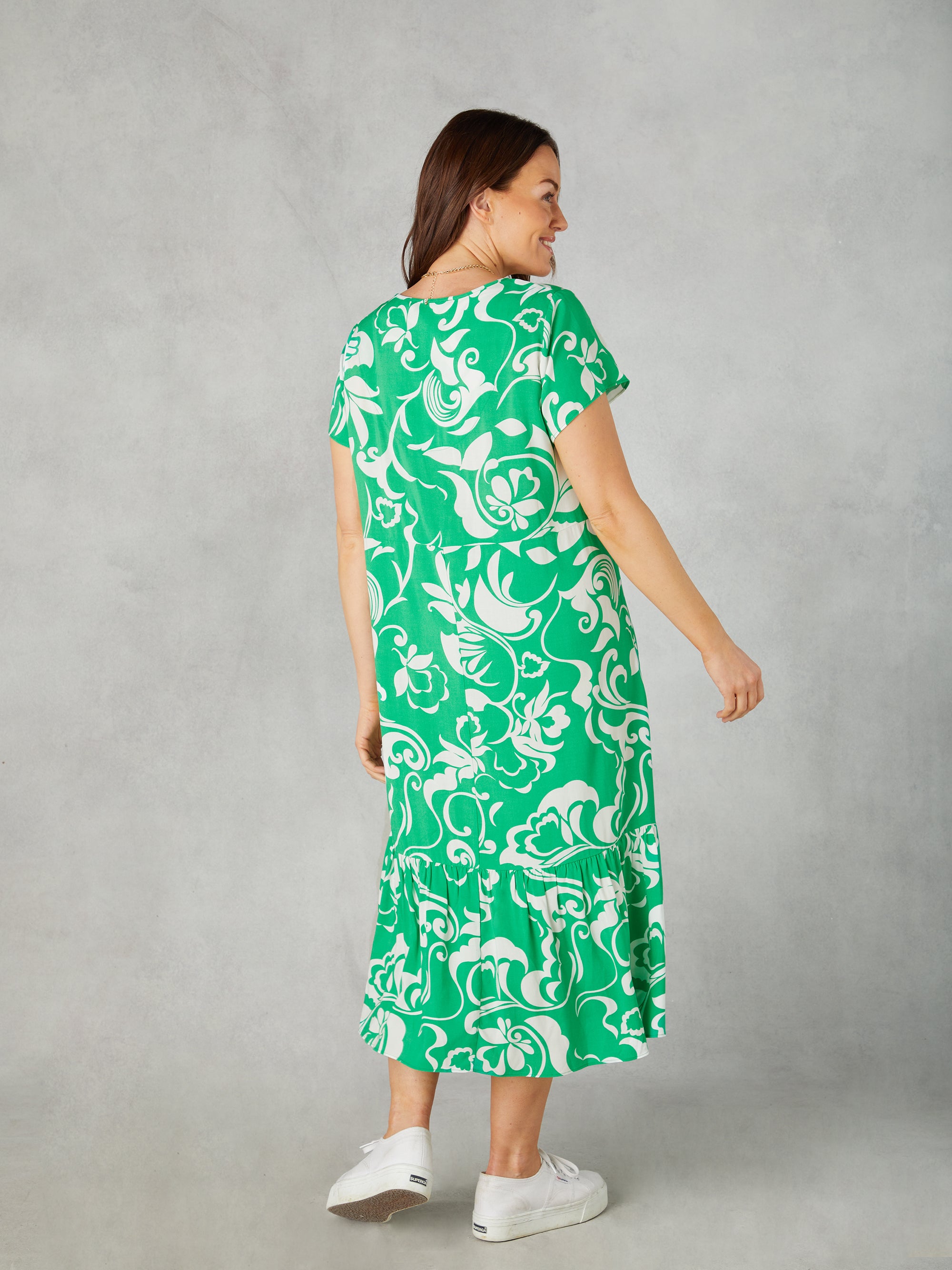 Petite Green Paisley Print V-Neck Dress