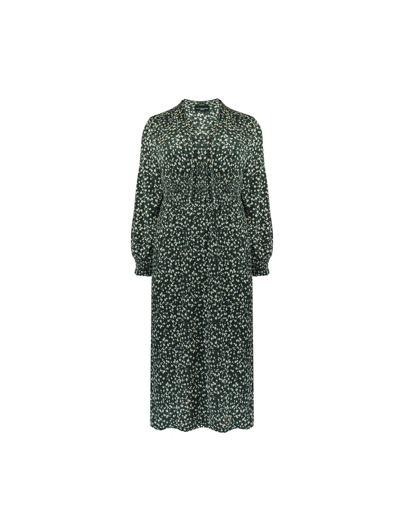 Petite Green Ditsy Jersey Shirred Waist Dress