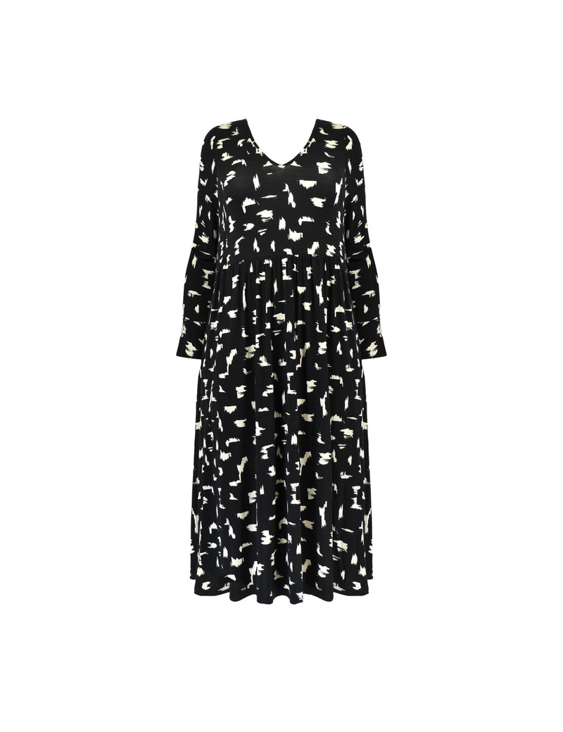 Petite Mono Smudge Print Jersey Midi Dress