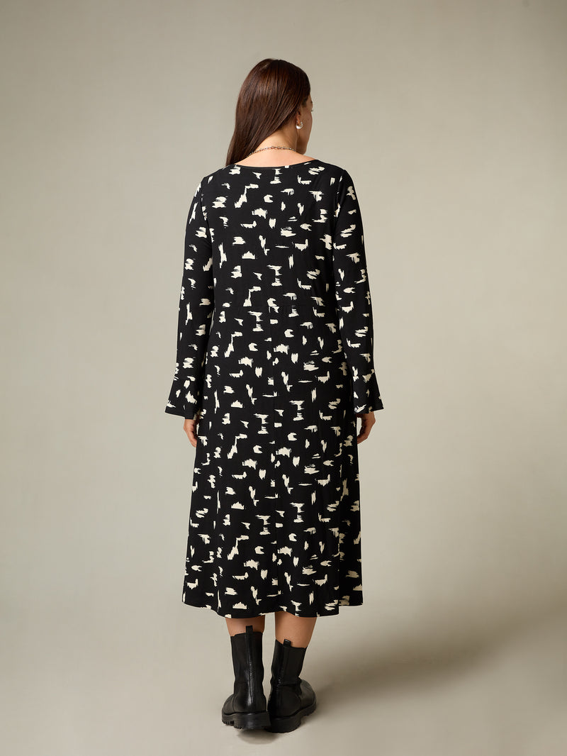 Petite Mono Smudge Print Jersey Midi Dress