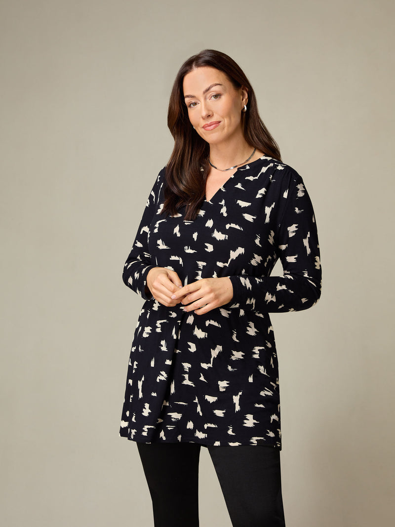 Petite Mono Smudge Print Jersey V-Neck Tunic