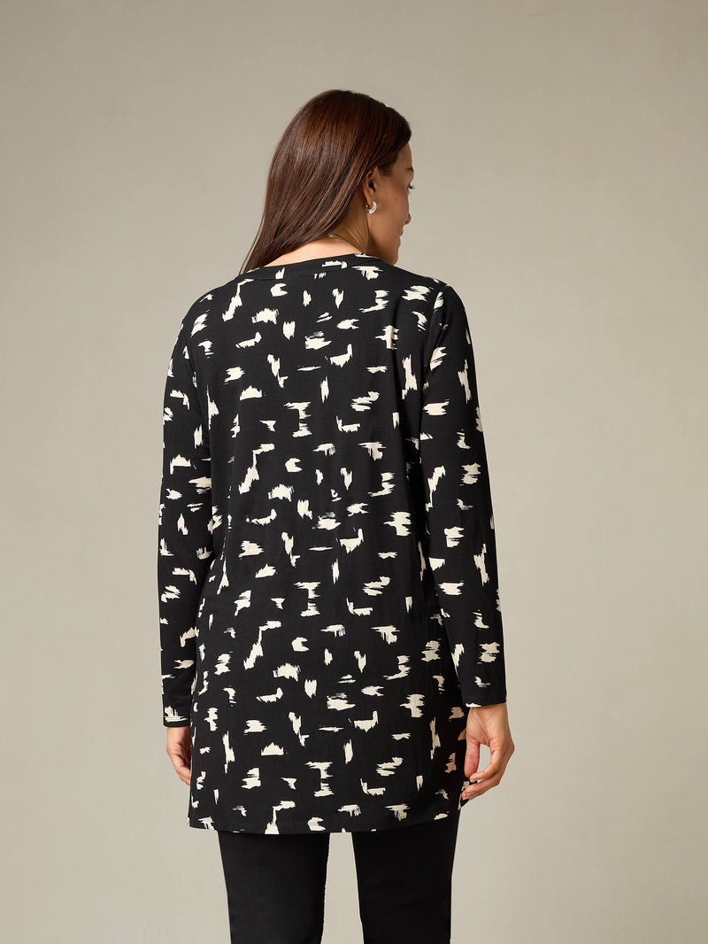 Petite Mono Smudge Print Jersey V-Neck Tunic
