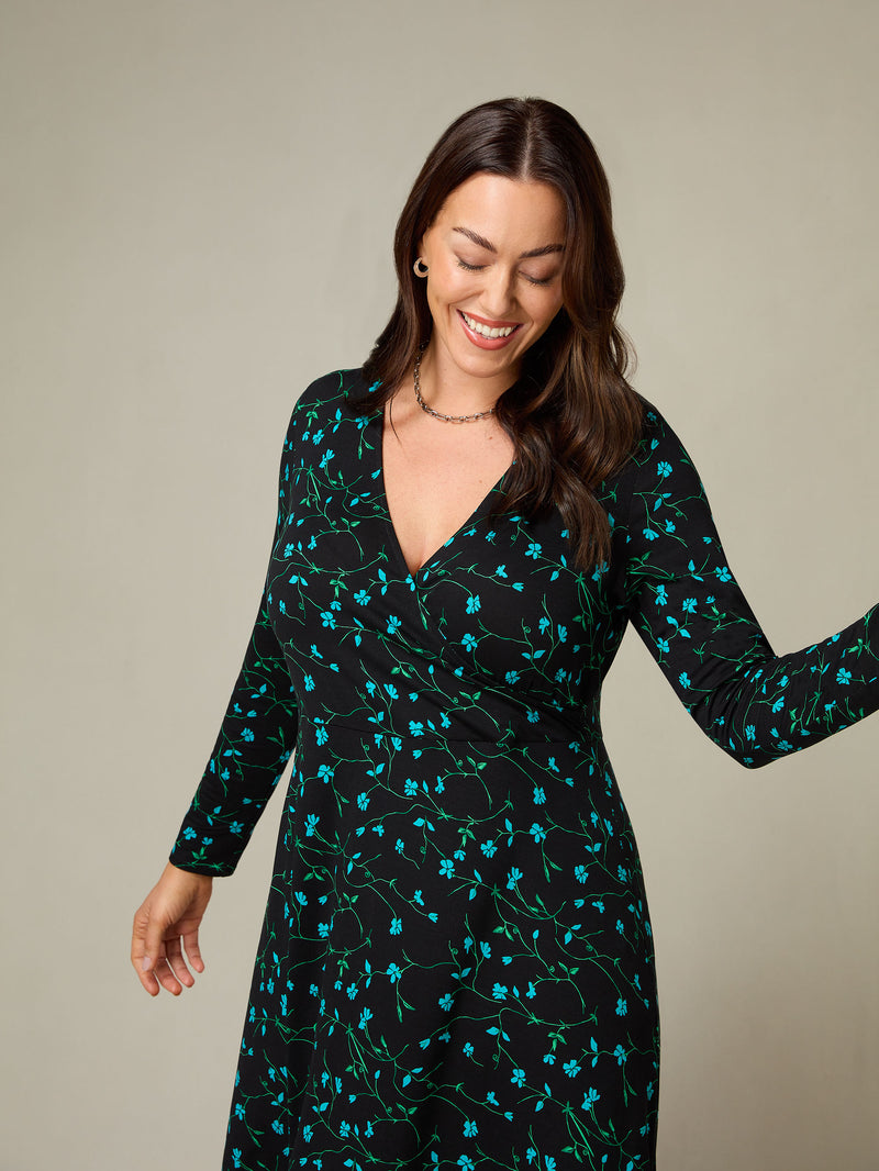 Petite Blue Ditsy Print Jersey Wrap Dress