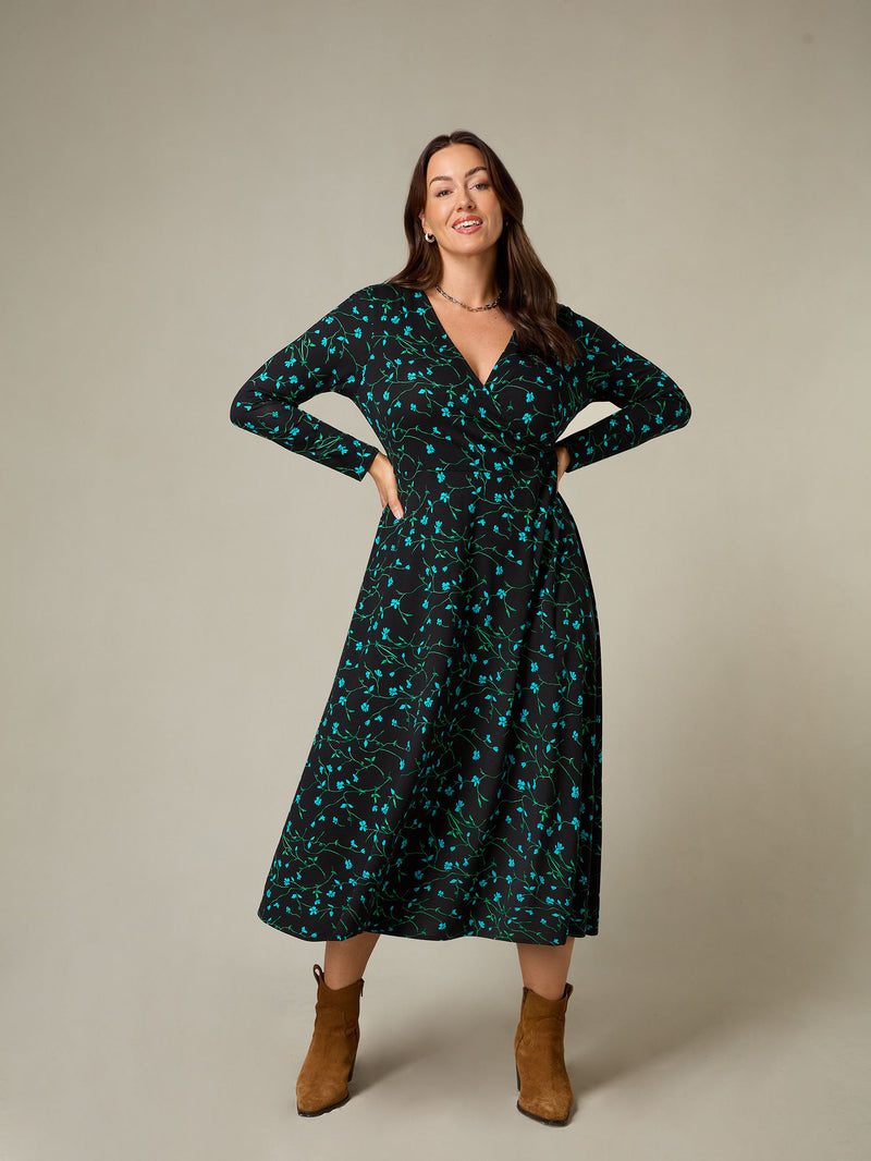 Petite Blue Ditsy Print Jersey Wrap Dress