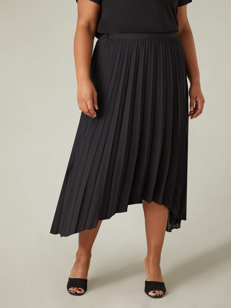 Black Pleated Hanky Hem Skirt