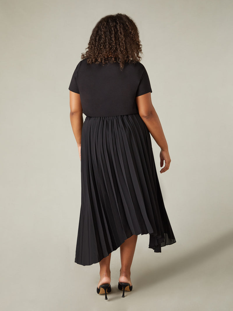 Black Pleated Hanky Hem Skirt
