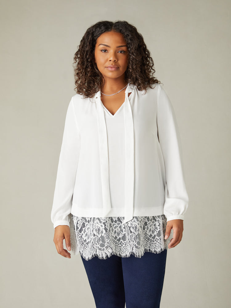 Ivory Lace Tie Neck Tunic