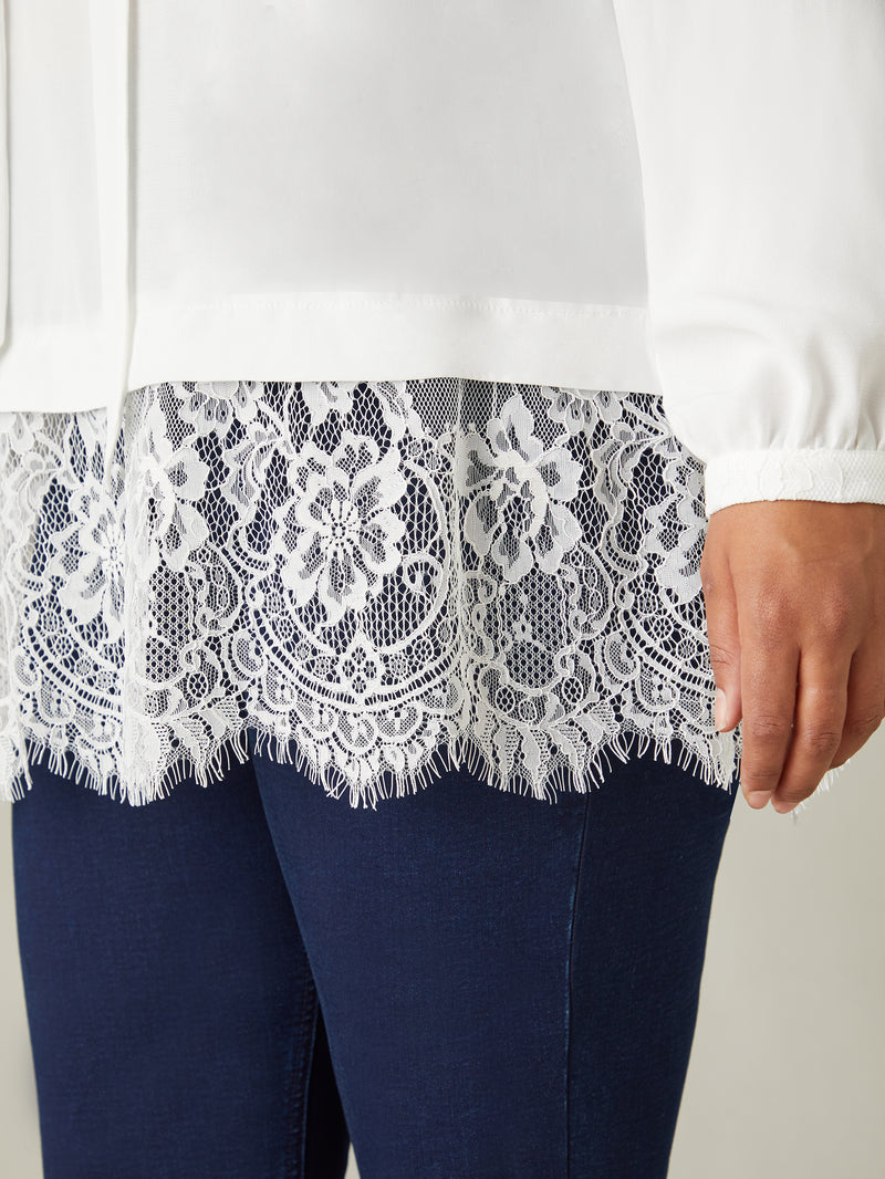 Ivory Lace Tie Neck Tunic