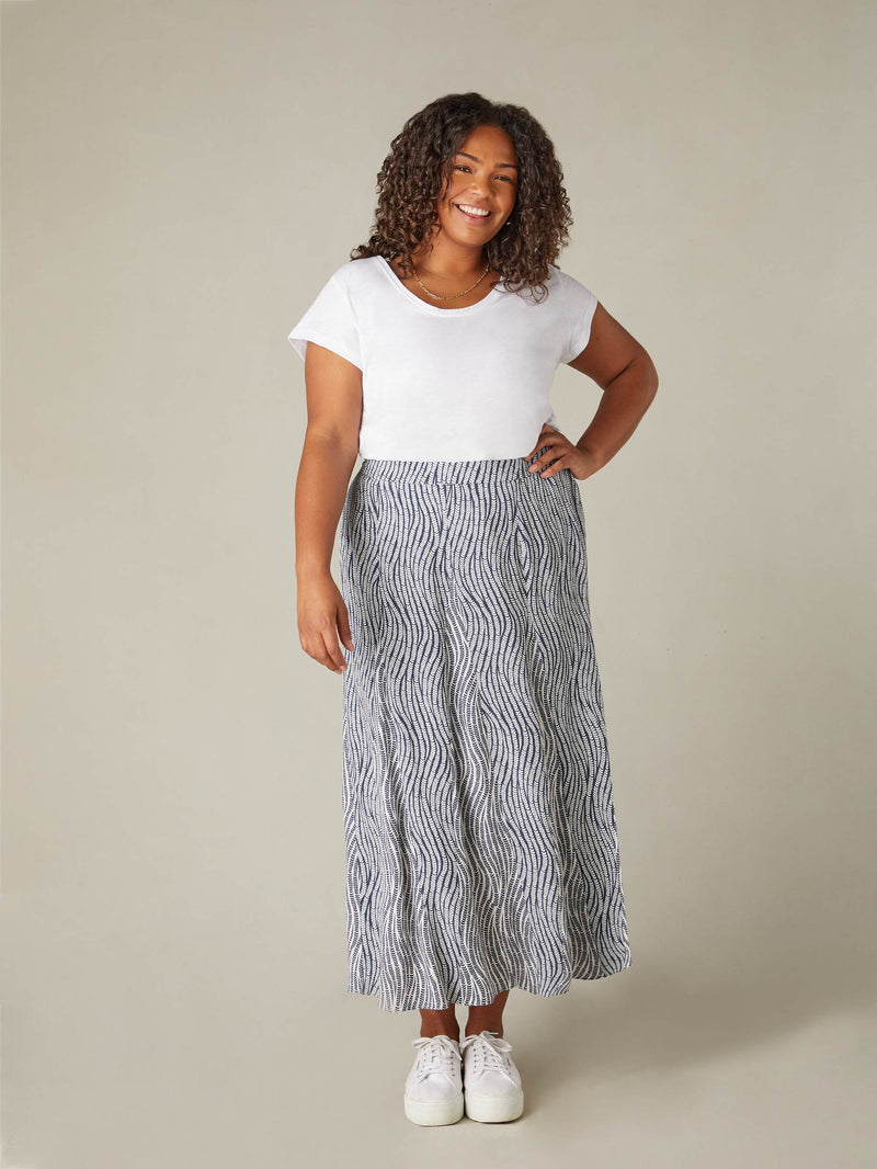 Grey Leaf Print Pleat Front Skirt
