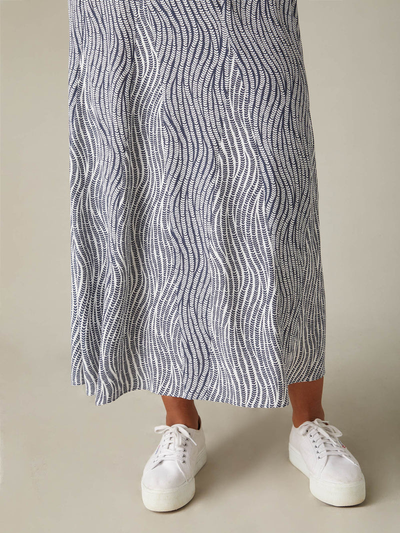 Grey Leaf Print Pleat Front Skirt