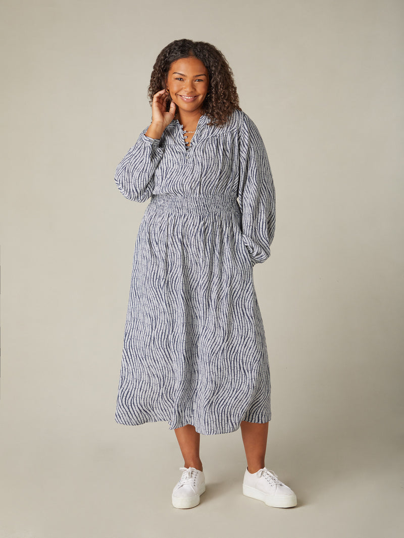 Grey Leaf Shirred Waist Midaxi Dress