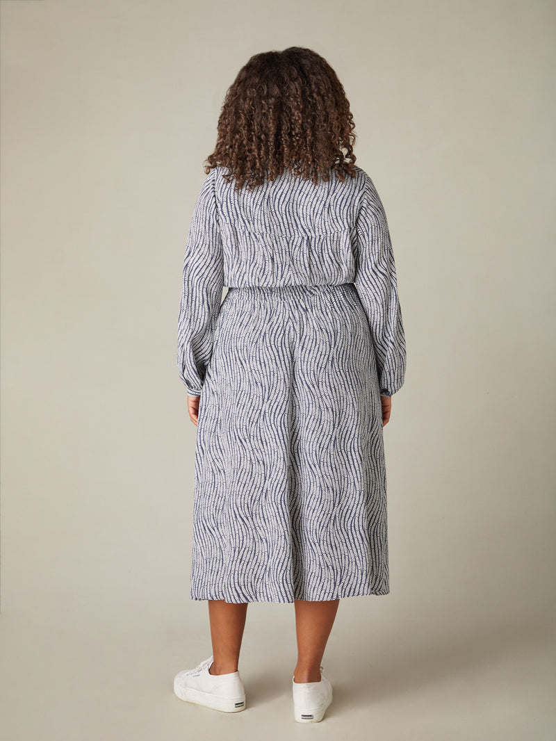 Grey Leaf Shirred Waist Midaxi Dress