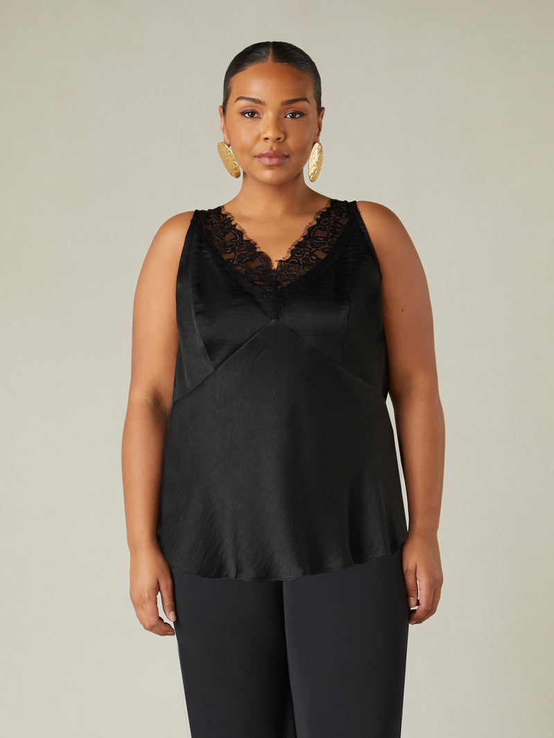 Black Satin Lace Cami