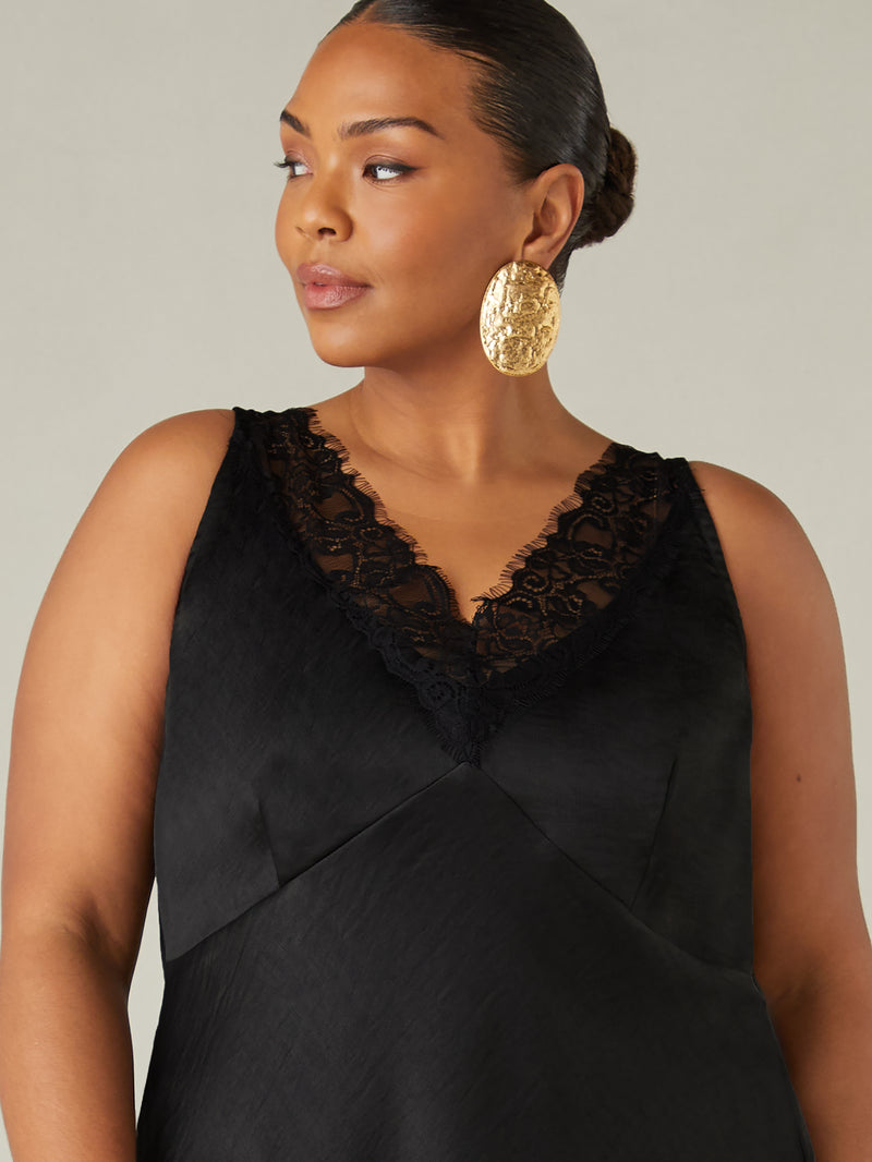 Black Satin Lace Cami