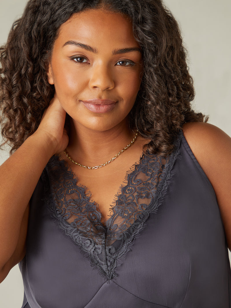 Charcoal Satin Lace Cami
