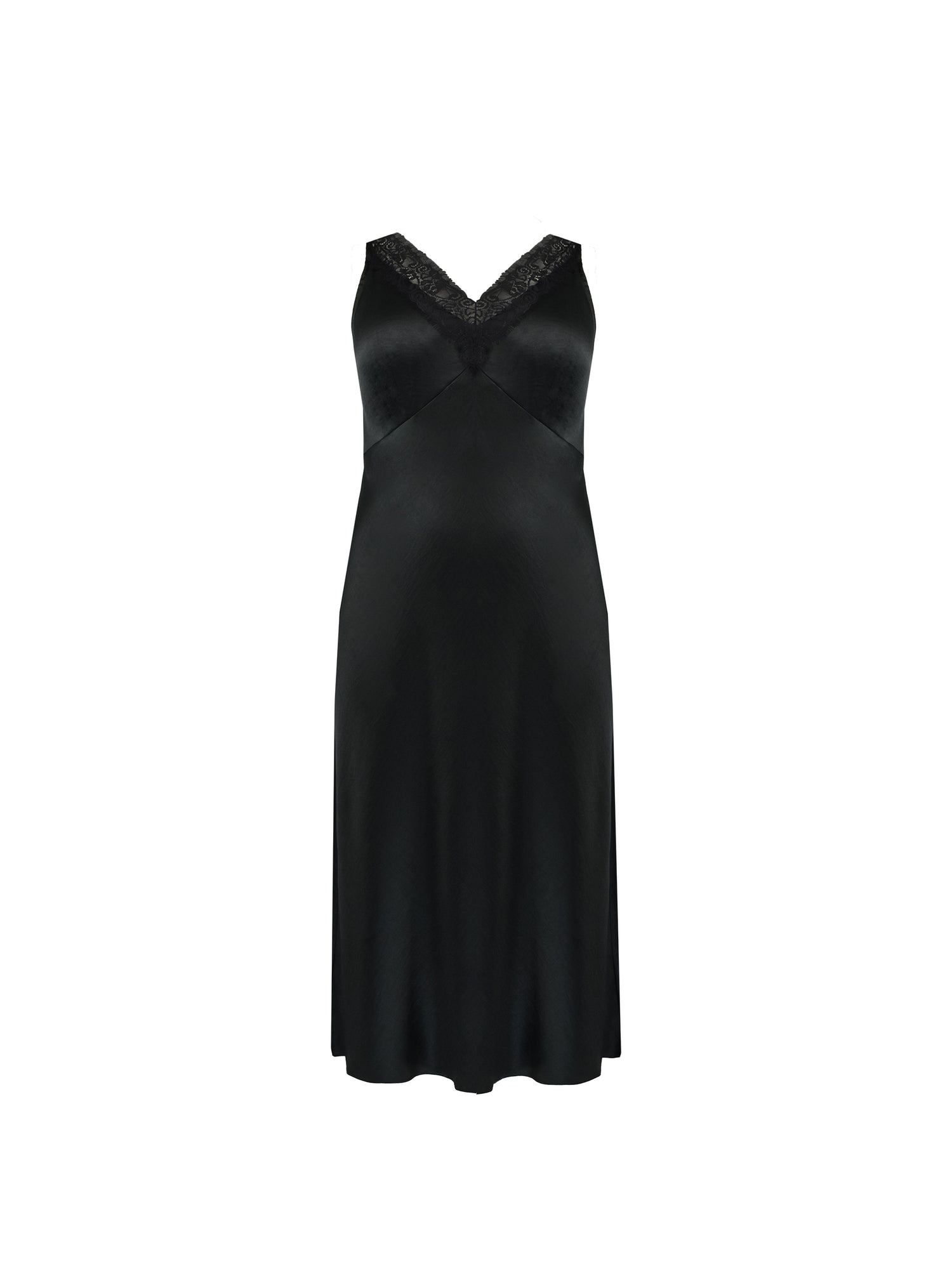 Black Satin Lace Slip Dress