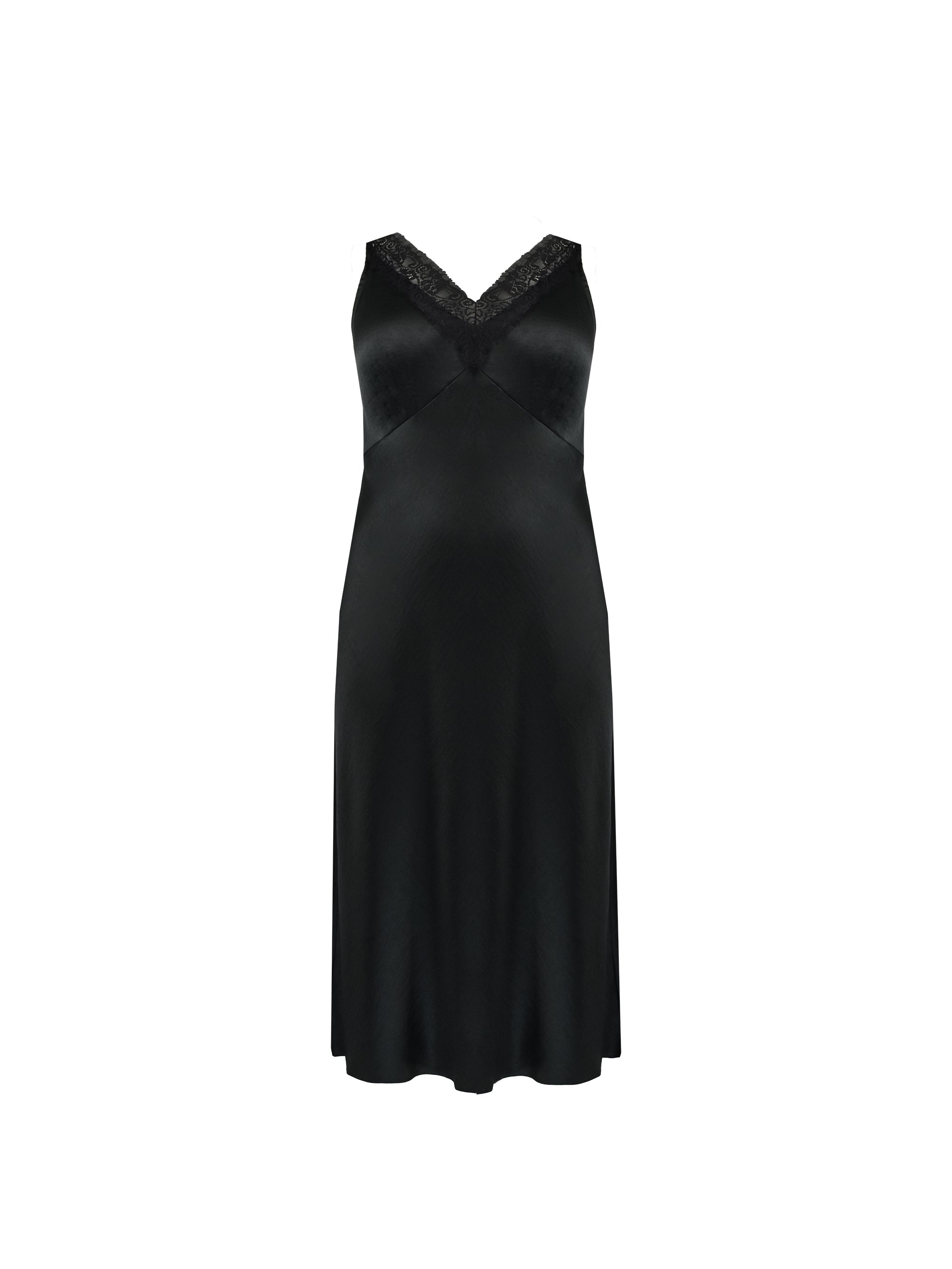 Black Satin Lace Slip Dress