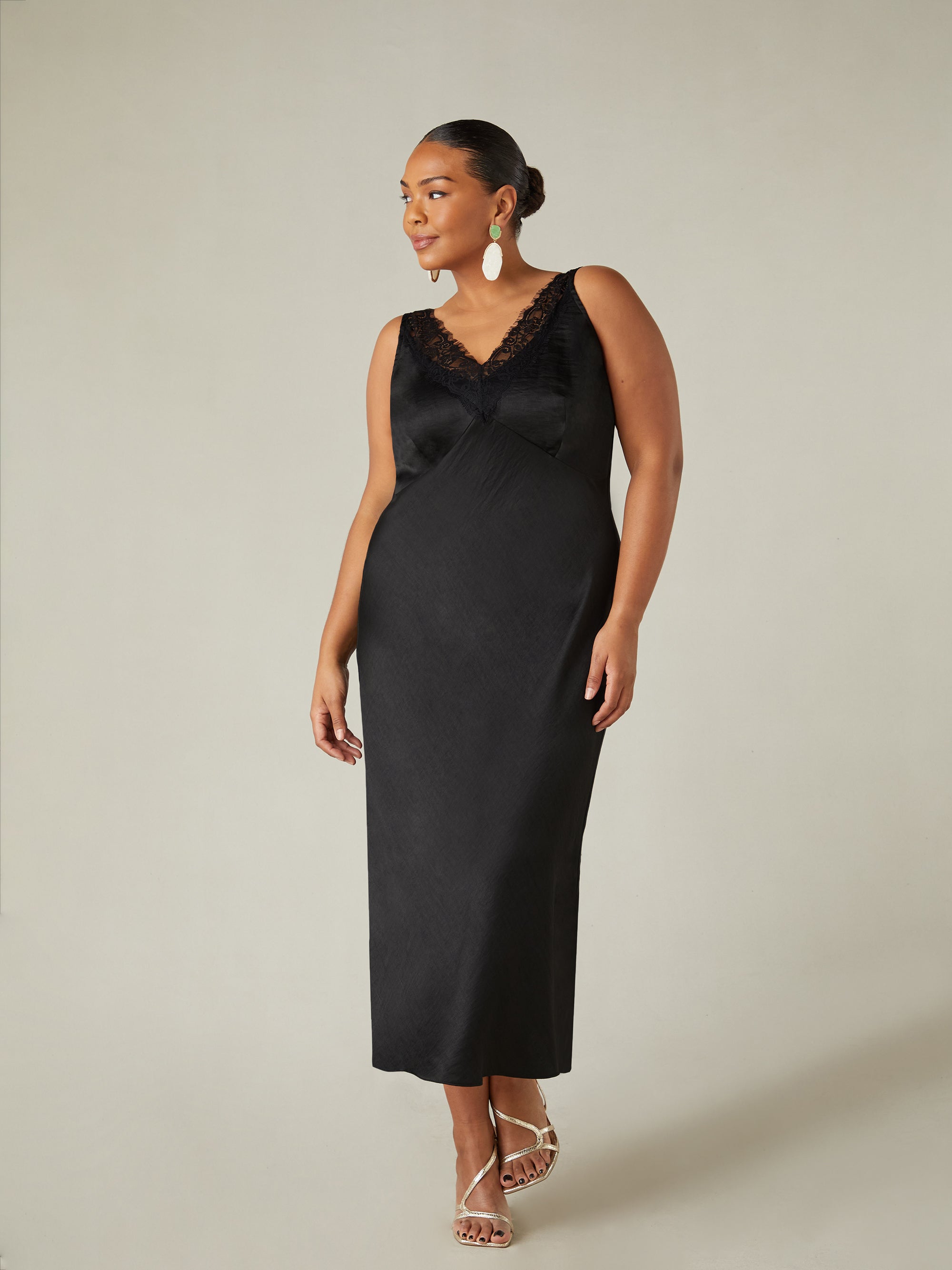 Black Satin Lace Slip Dress Black Satin Lace Slip Dress