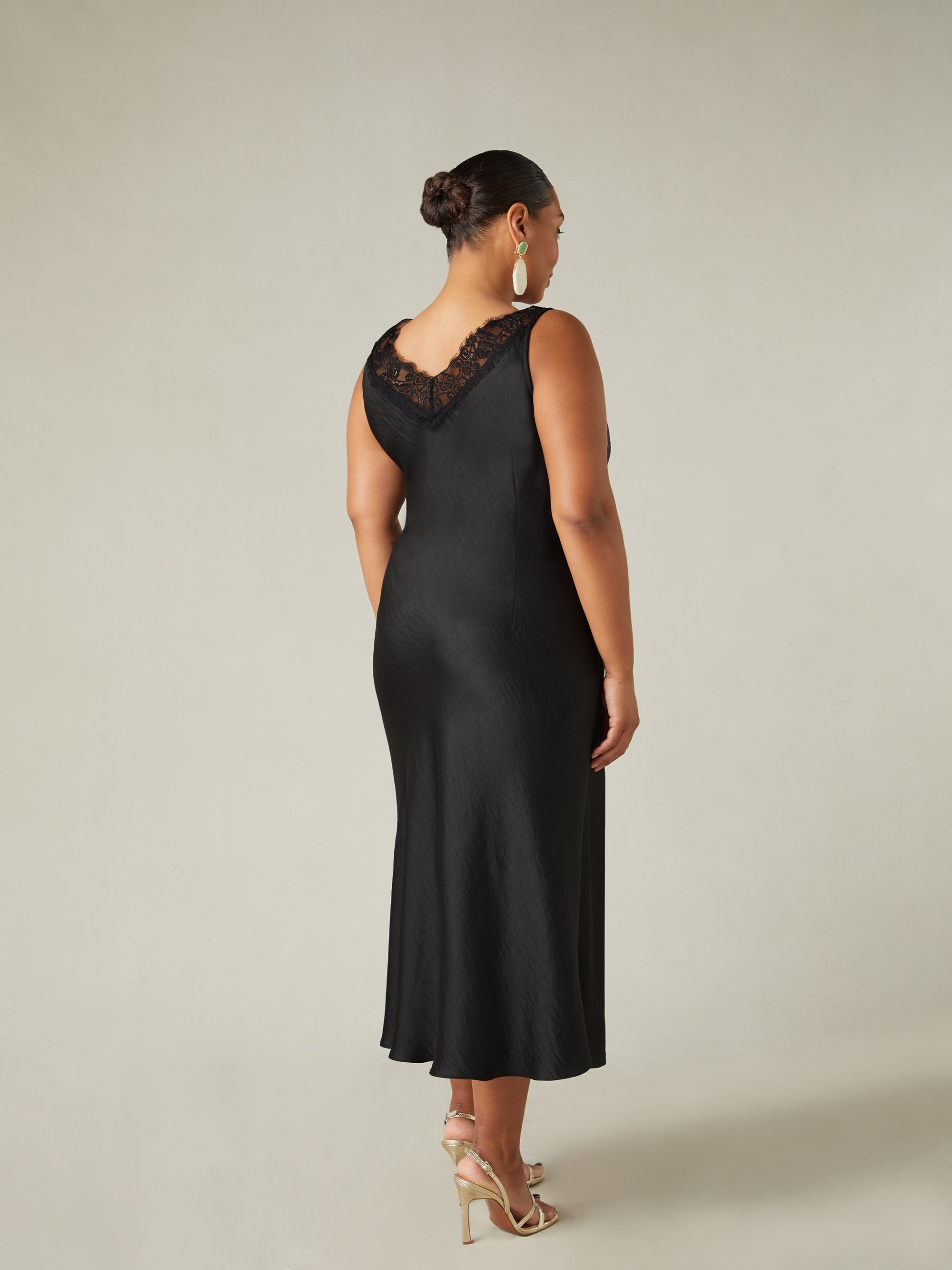 Black Satin Lace Slip Dress