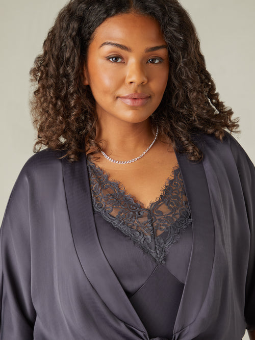 Charcoal Satin Tie Front Cover Up