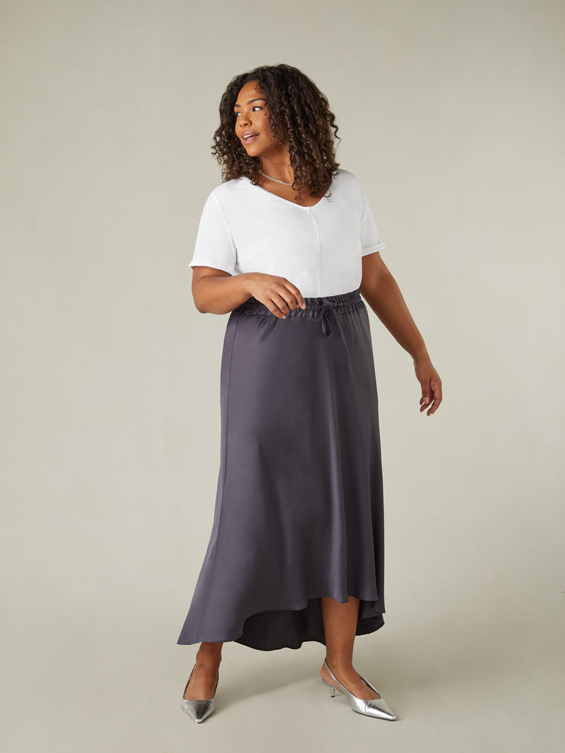 Charcoal Satin High Low Skirt