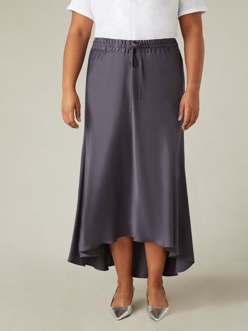 Charcoal Satin High Low Skirt