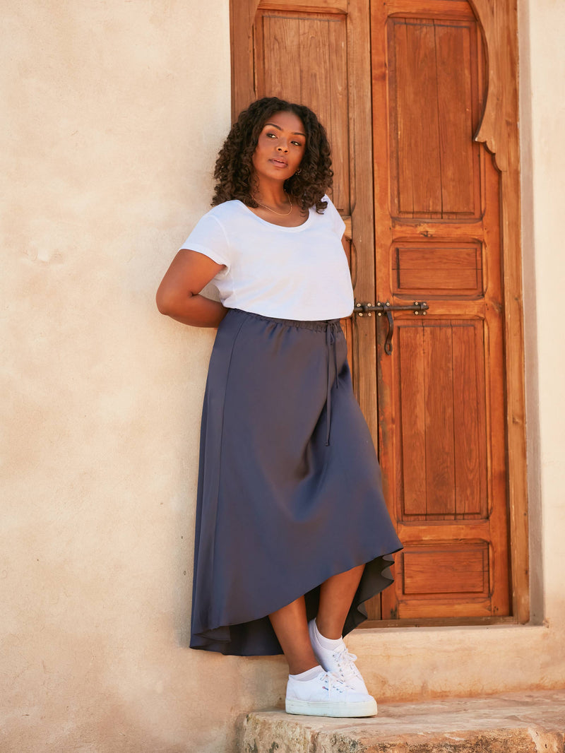 Charcoal Satin High Low Skirt