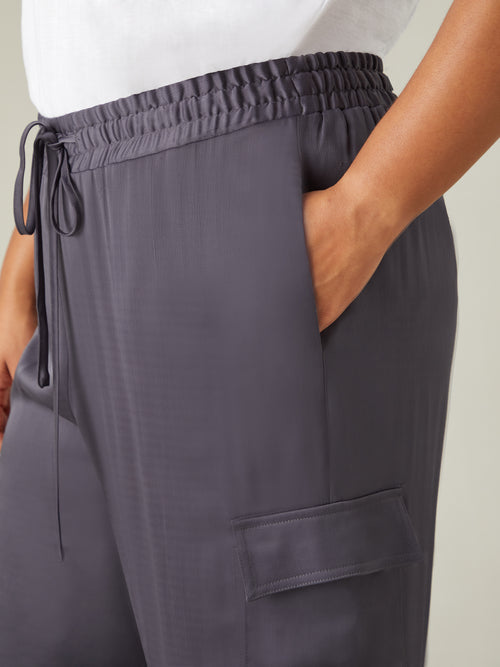 Charcoal Satin Cargo Trousers