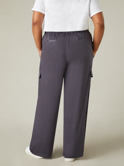 Charcoal Satin Cargo Trousers