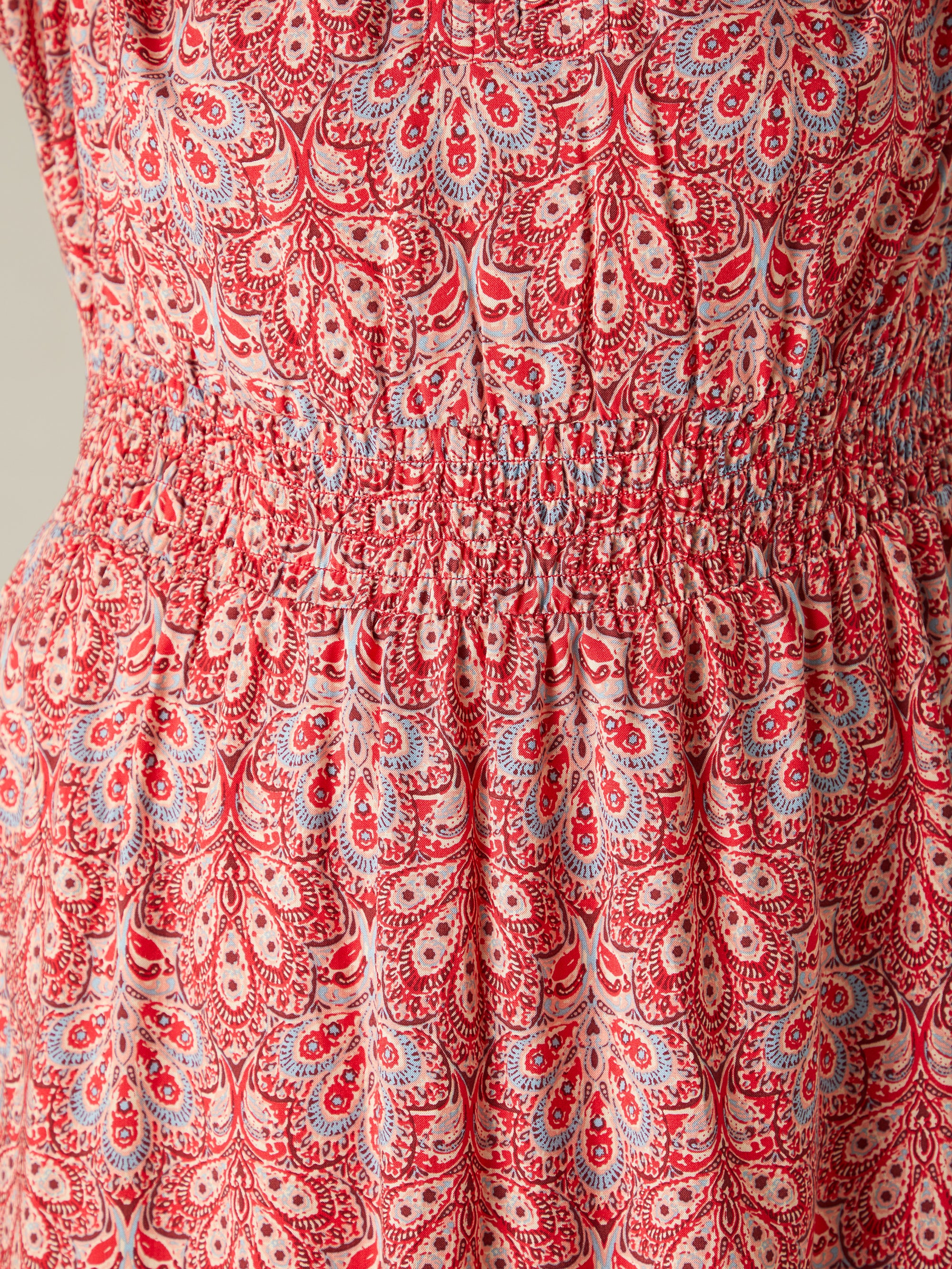 Red Paisley Shirred Waist Midaxi Dress Red Paisley Shirred Waist Midaxi Dress