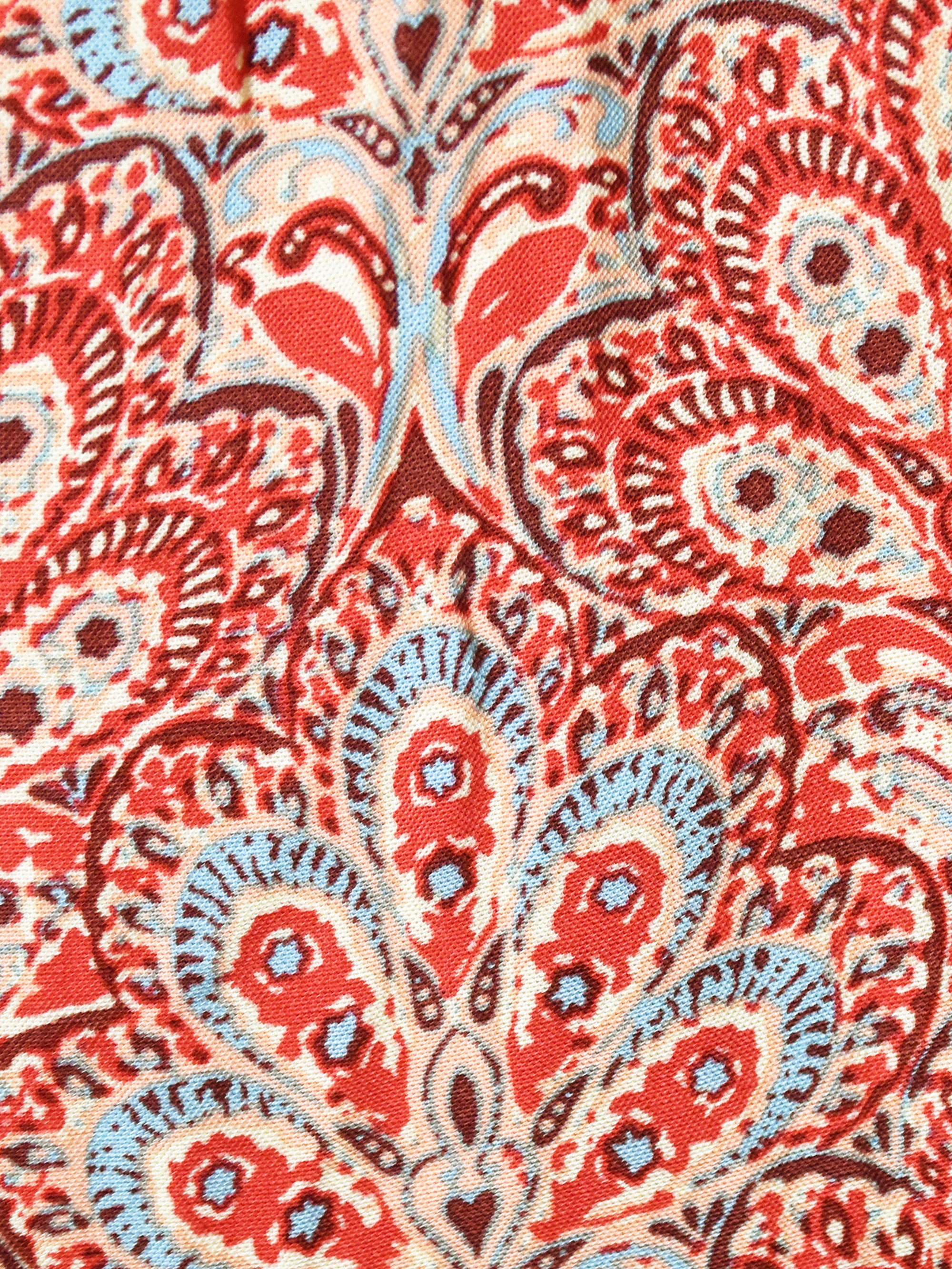 Red Paisley Print Shirred Neck Blouse