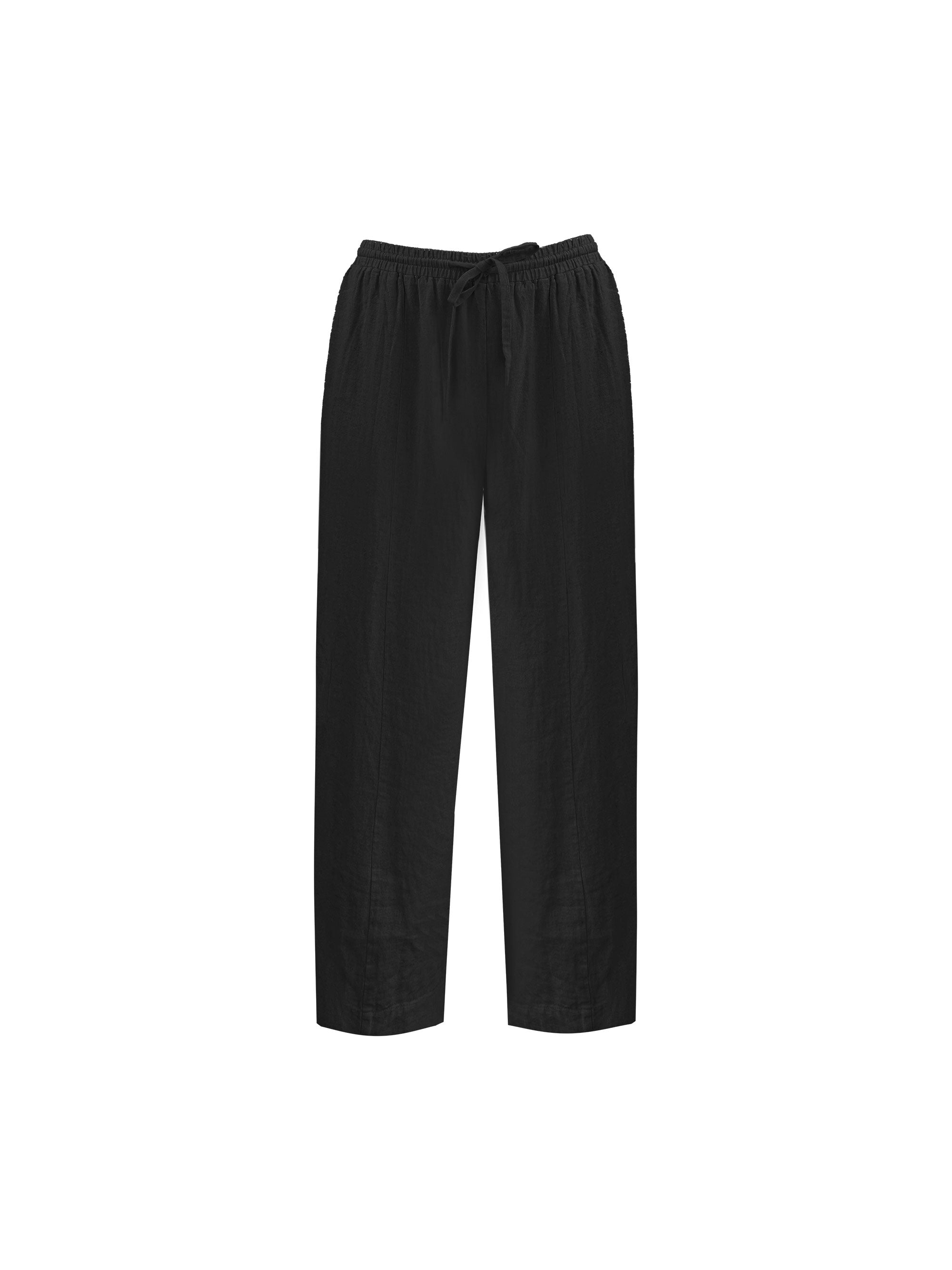 Black Linen Blend Wide Leg Cropped Trousers