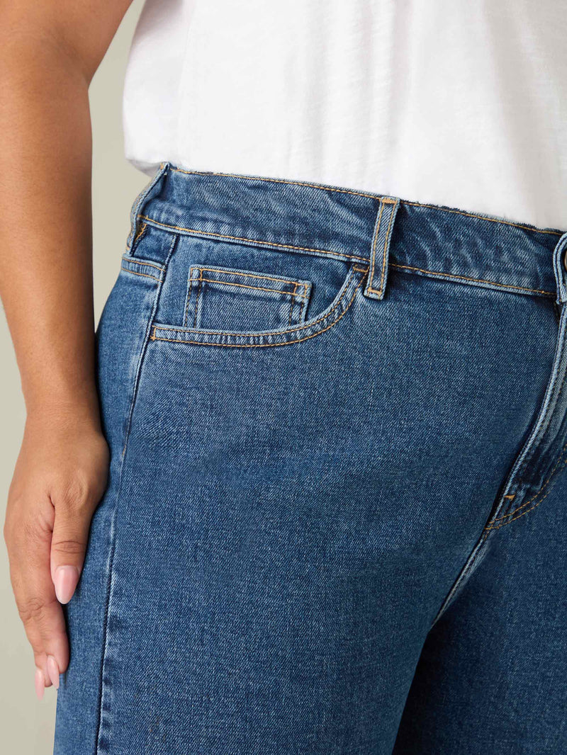 Blue Cropped Wide Leg Jeans