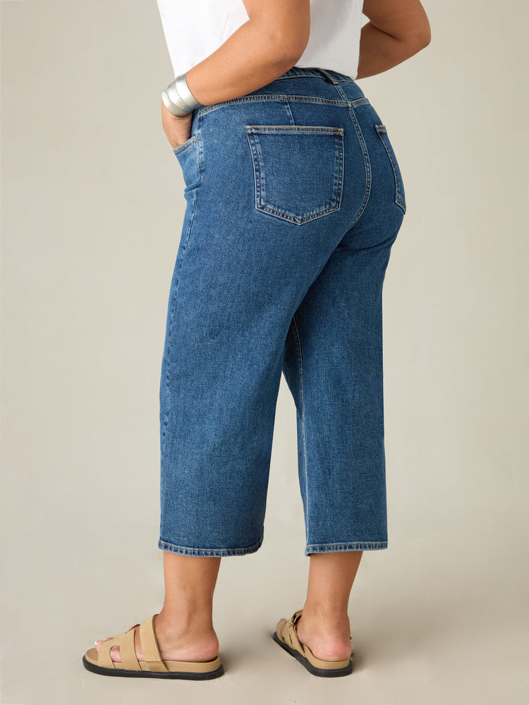 Blue Cropped Wide Leg Jeans