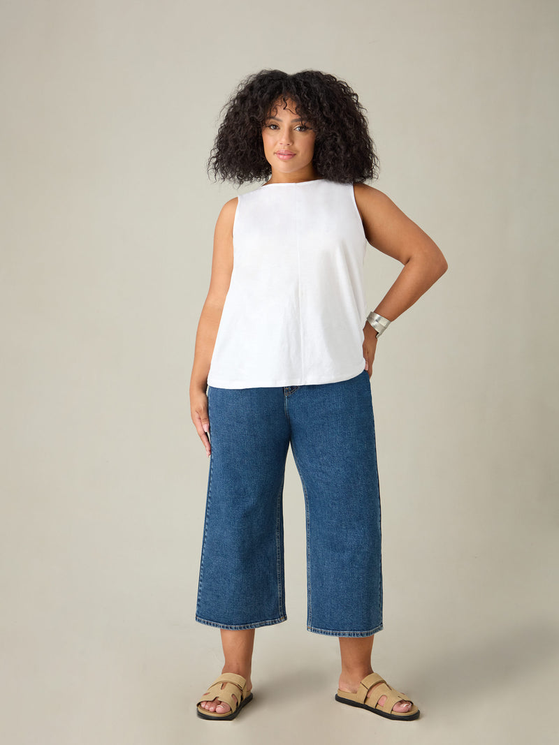 Blue Cropped Wide Leg Jeans