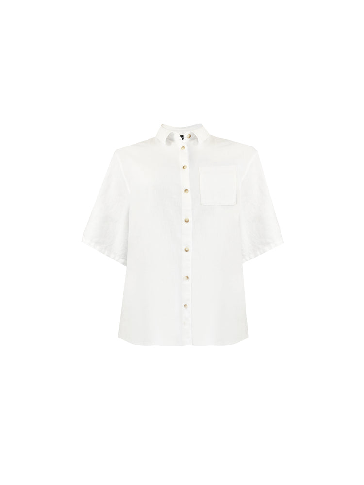 White Linen Mix Short Sleeve Shirt