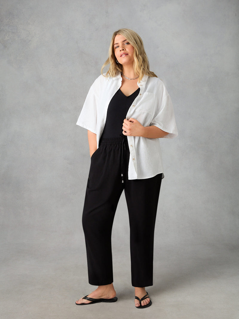 White Linen Mix Short Sleeve Shirt