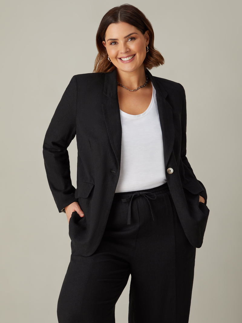 Black Linen Blend Blazer