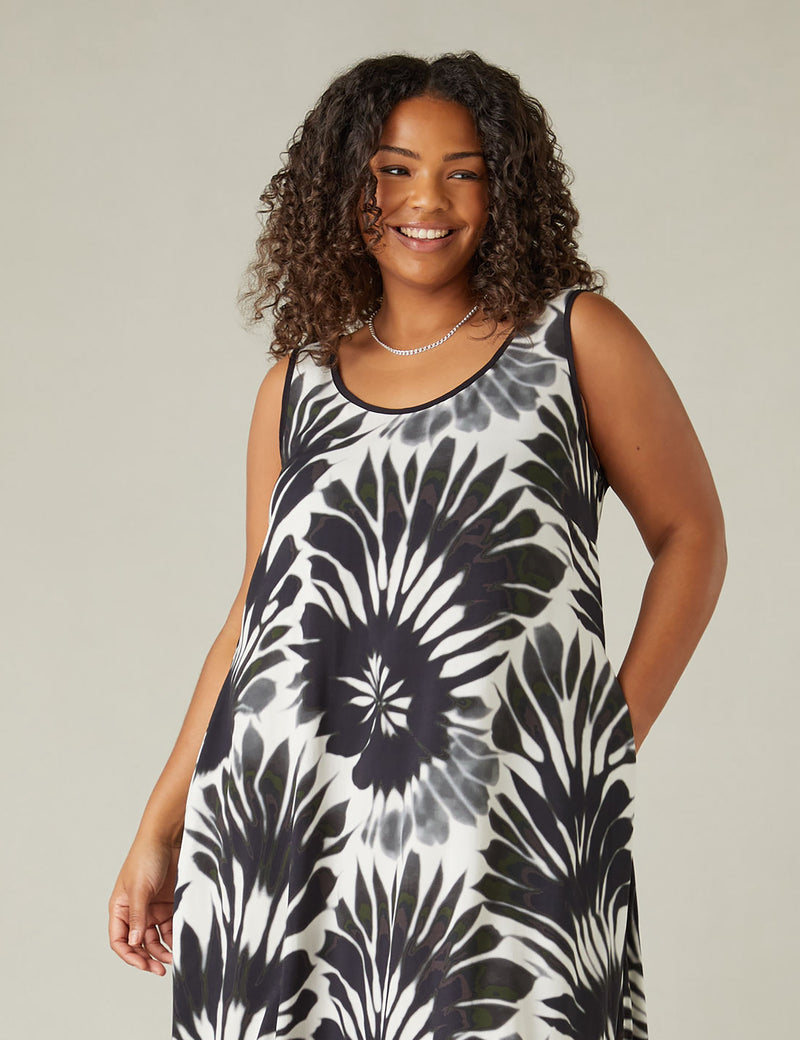 Mono Leaf Print Hanky Hem Dress
