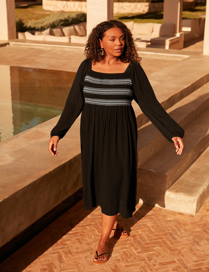 Black Smock Midaxi Dress