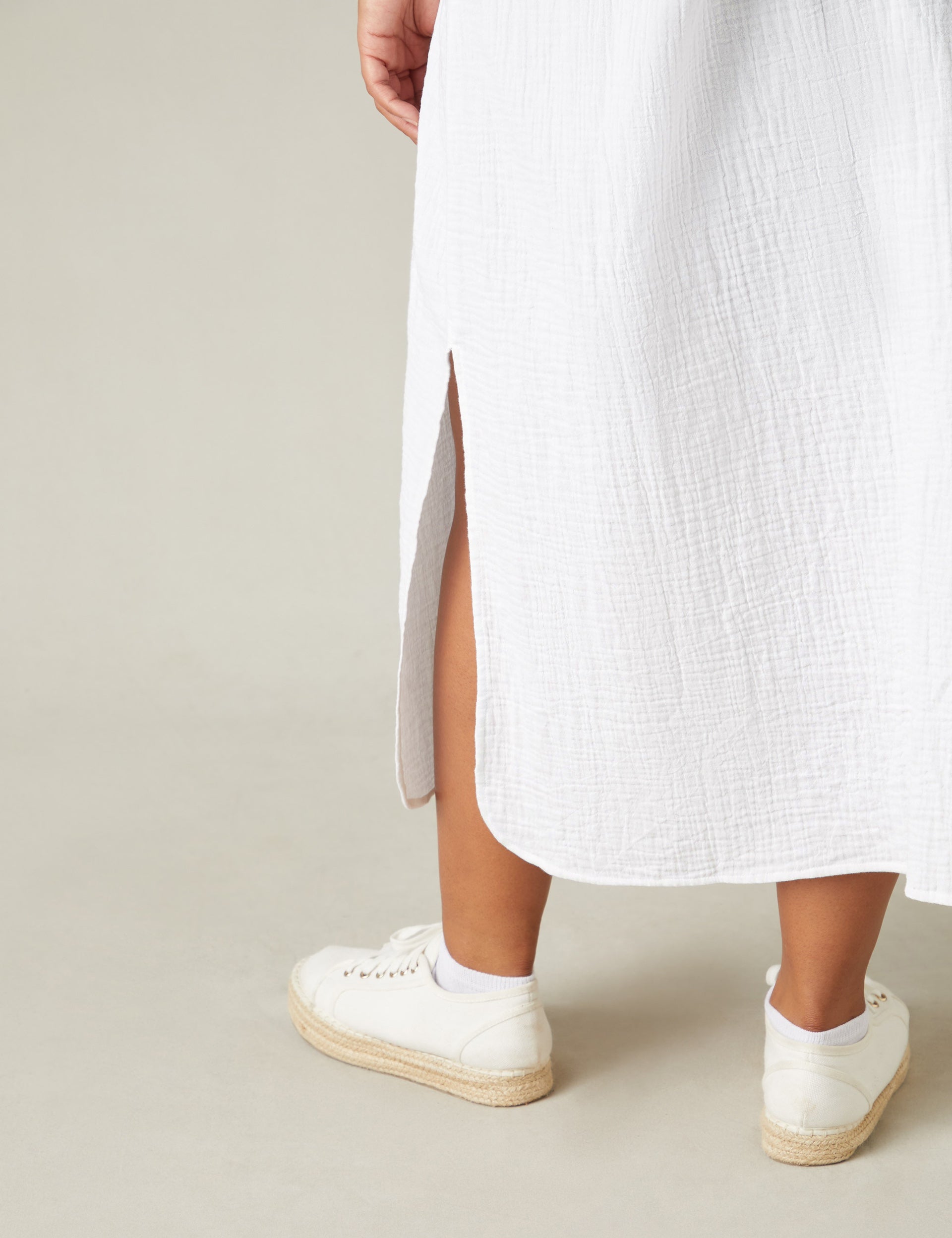 White Cotton Textured Maxi Shirt