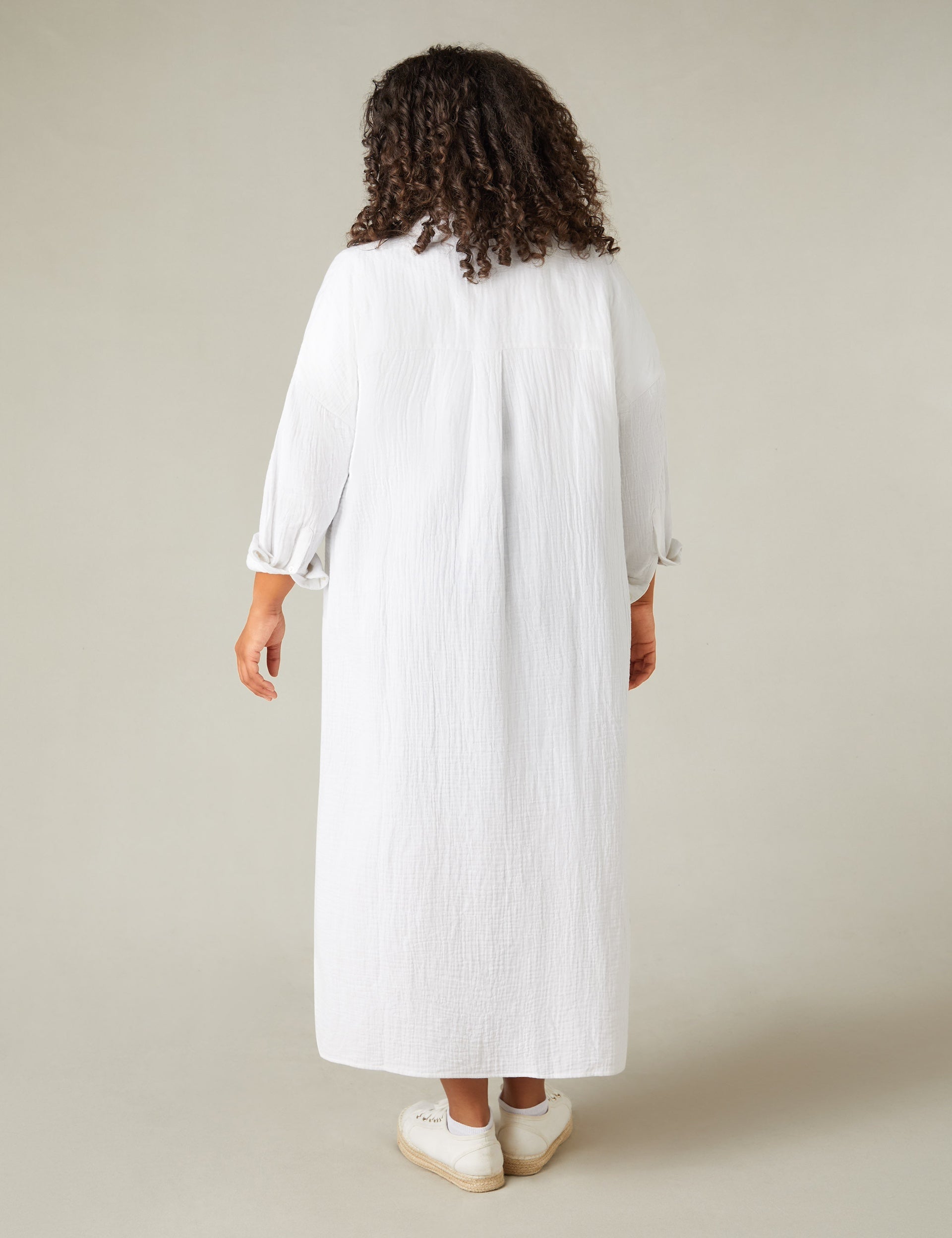 White Cotton Textured Maxi Shirt