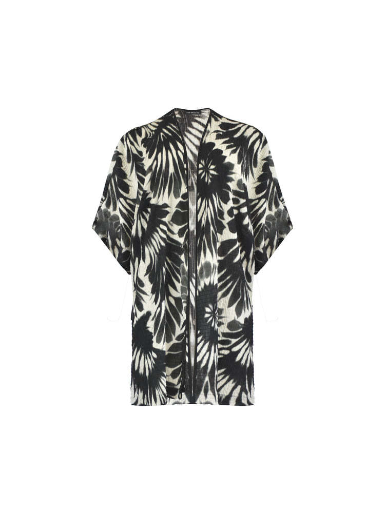 Mono Leaf Print Textured Kimono