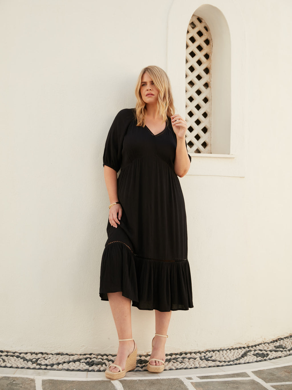 navy blue dress for baby girl EVANS Plus Size Black Premium Tiered Maxi Dress main image 1