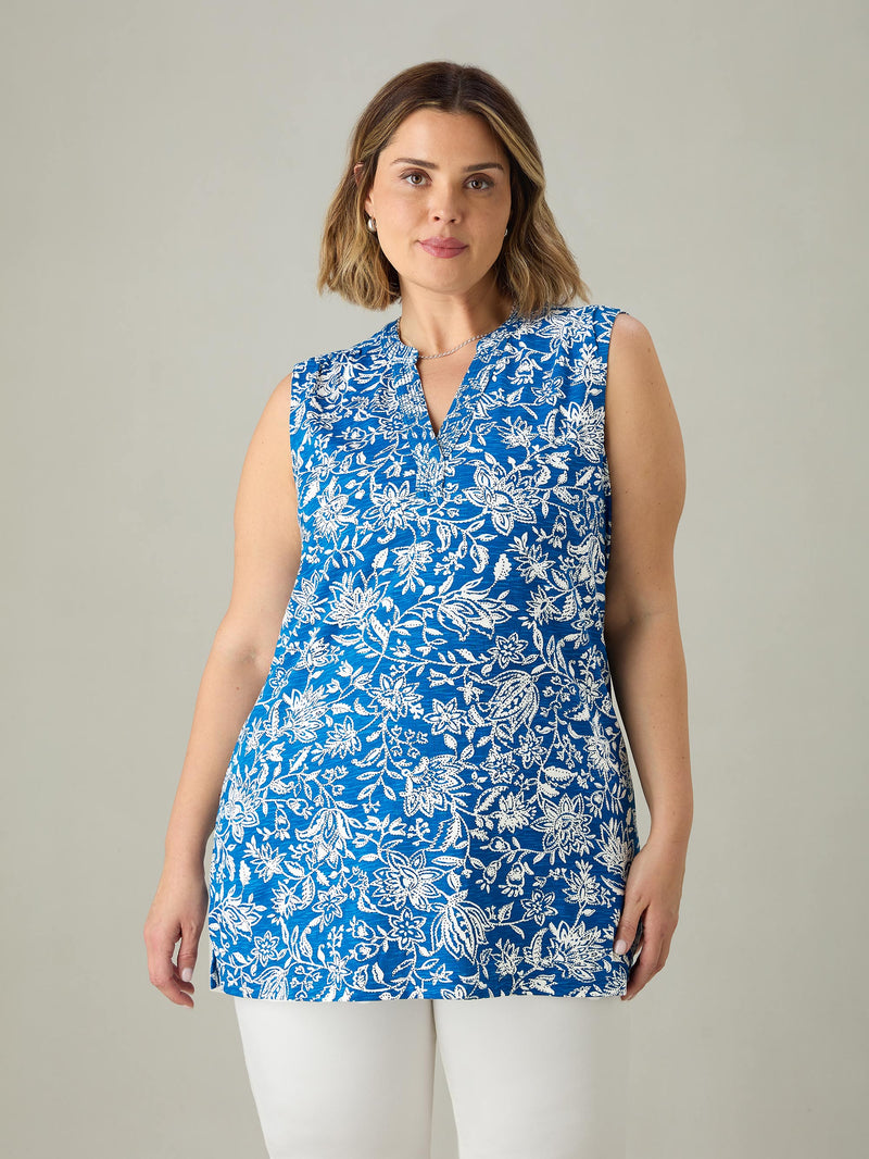 Blue Paisley V-Neck Tunic