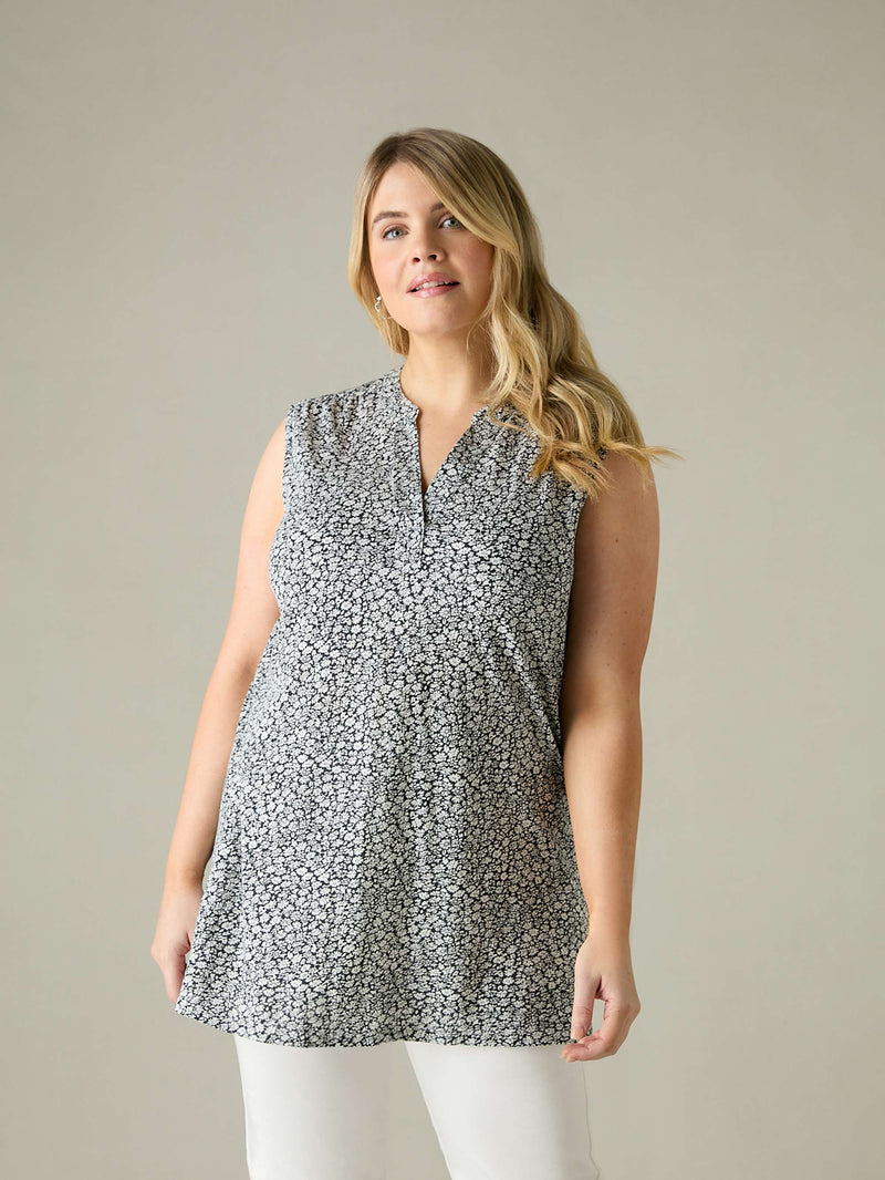 Mono Ditsy Jersey V-Neck Tunic