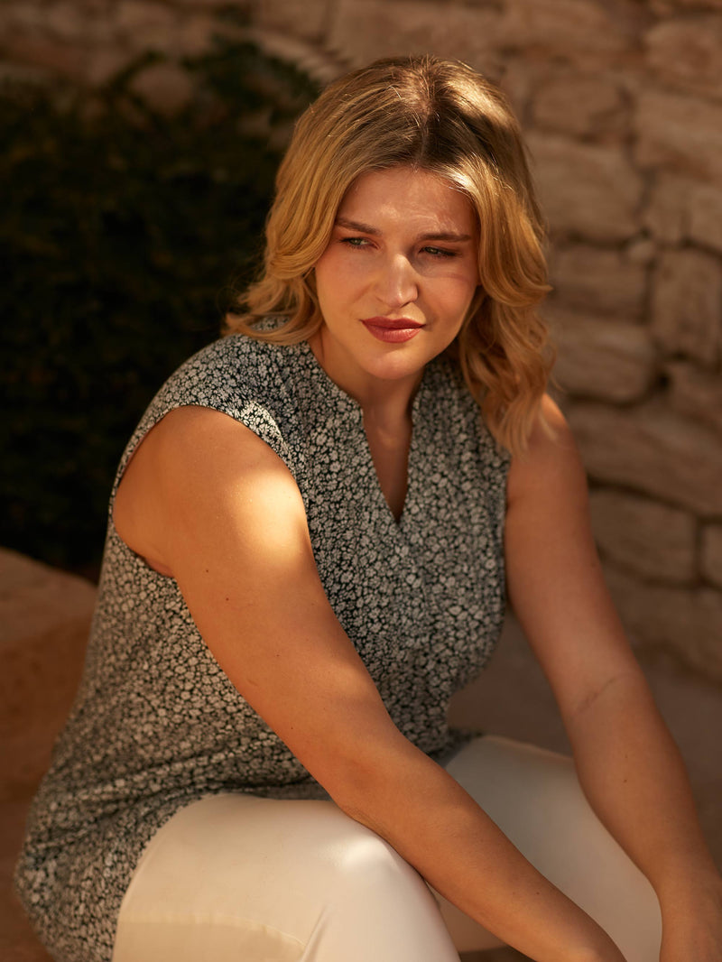 Mono Ditsy Jersey V-Neck Tunic
