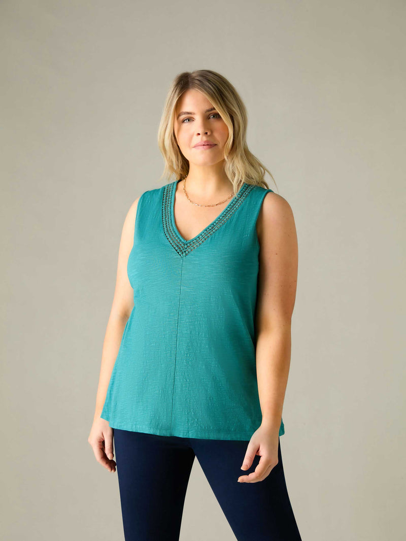 Ocean Green Jersey Broderie V-Neck Vest