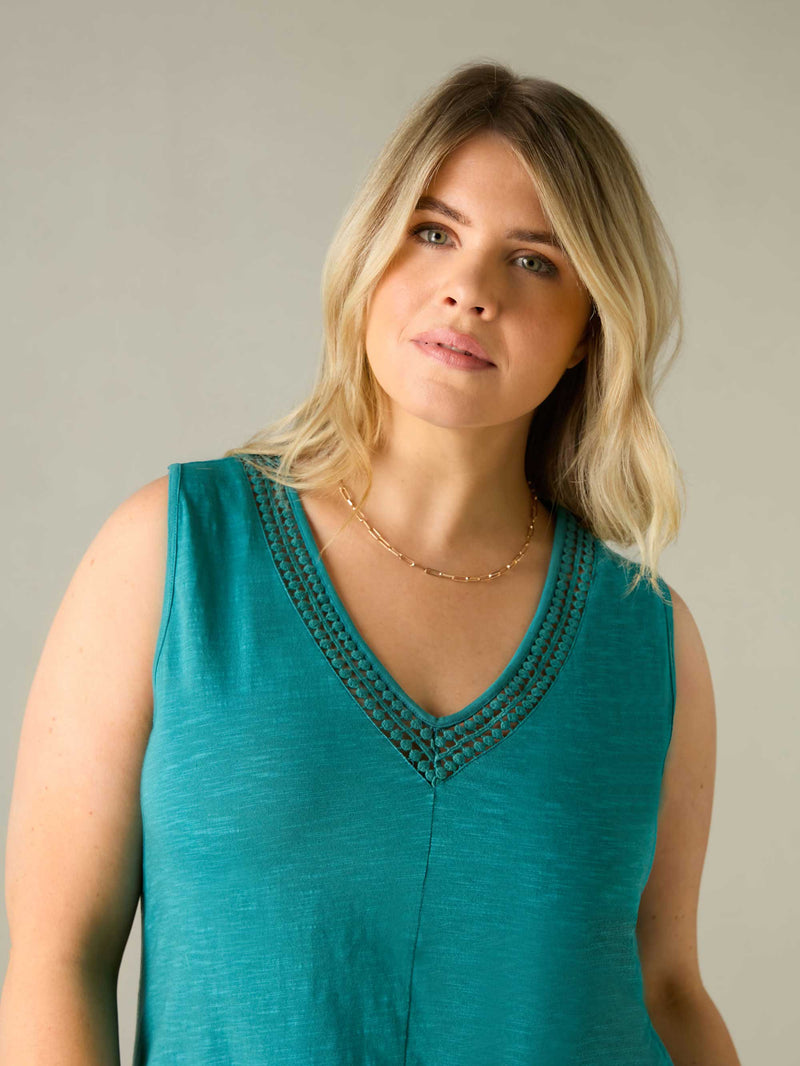 Ocean Green Jersey Broderie V-Neck Vest
