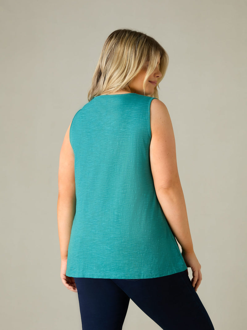 Ocean Green Jersey Broderie V-Neck Vest